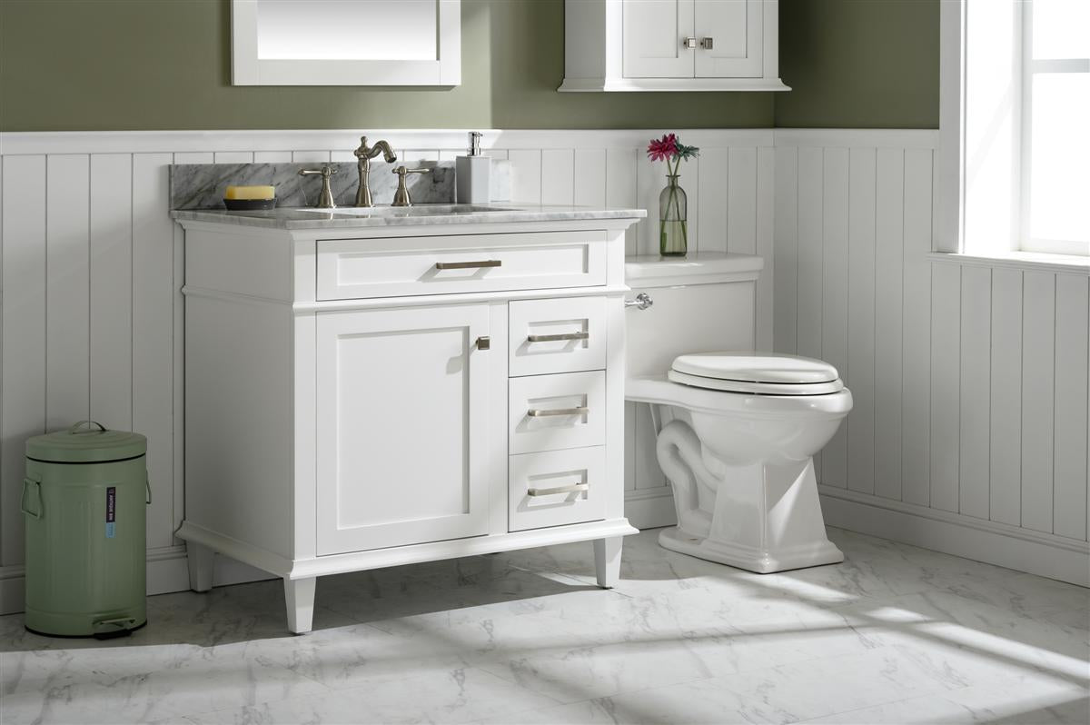 36" Single Sink Vanity Cabinet with Carrara White Marble or Blue Limestone Countertop