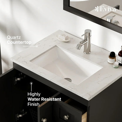 Happy 24"W x 18"D Bathroom Vanity with White Carrara Quartz Countertop and Undermount Porcelain Sink