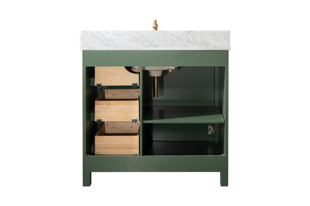 36" Single Sink Vanity Cabinet with Carrara White Marble or Blue Limestone Countertop