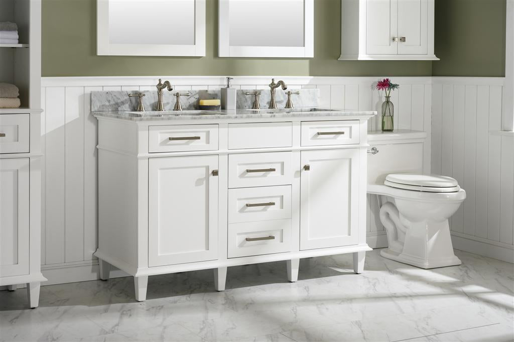 54" Double Sink Vanity Cabinet with Carrara White Marble or Blue Limestone Countertop