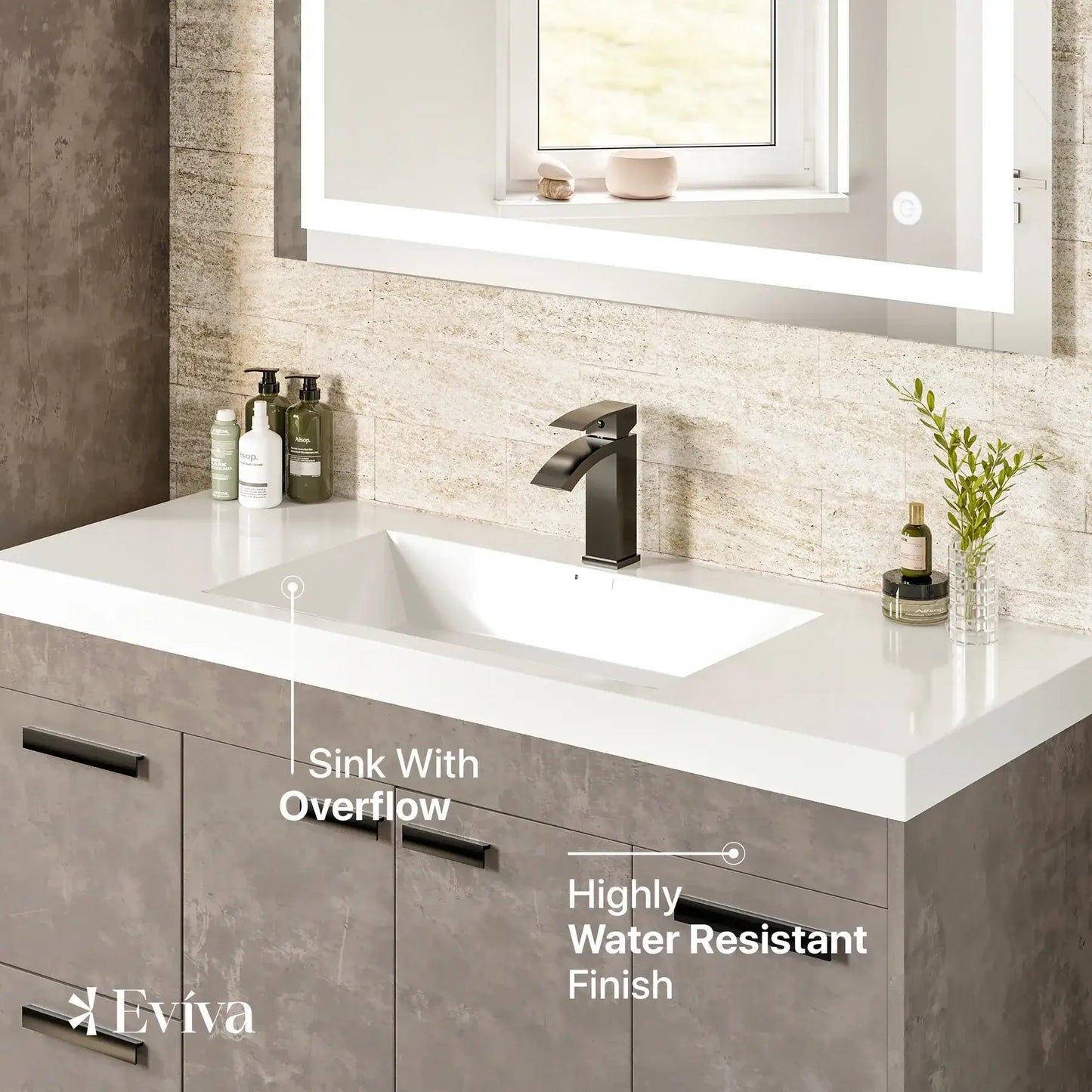 Lugano 48"W x 20"D Single Sink Bathroom Vanity with White Acrylic Countertop and Integrated Sink