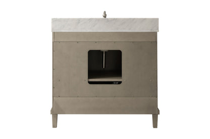 36" Antique Gray Single Sink Vanity with White Carrara Marble or Blue Limestone Top