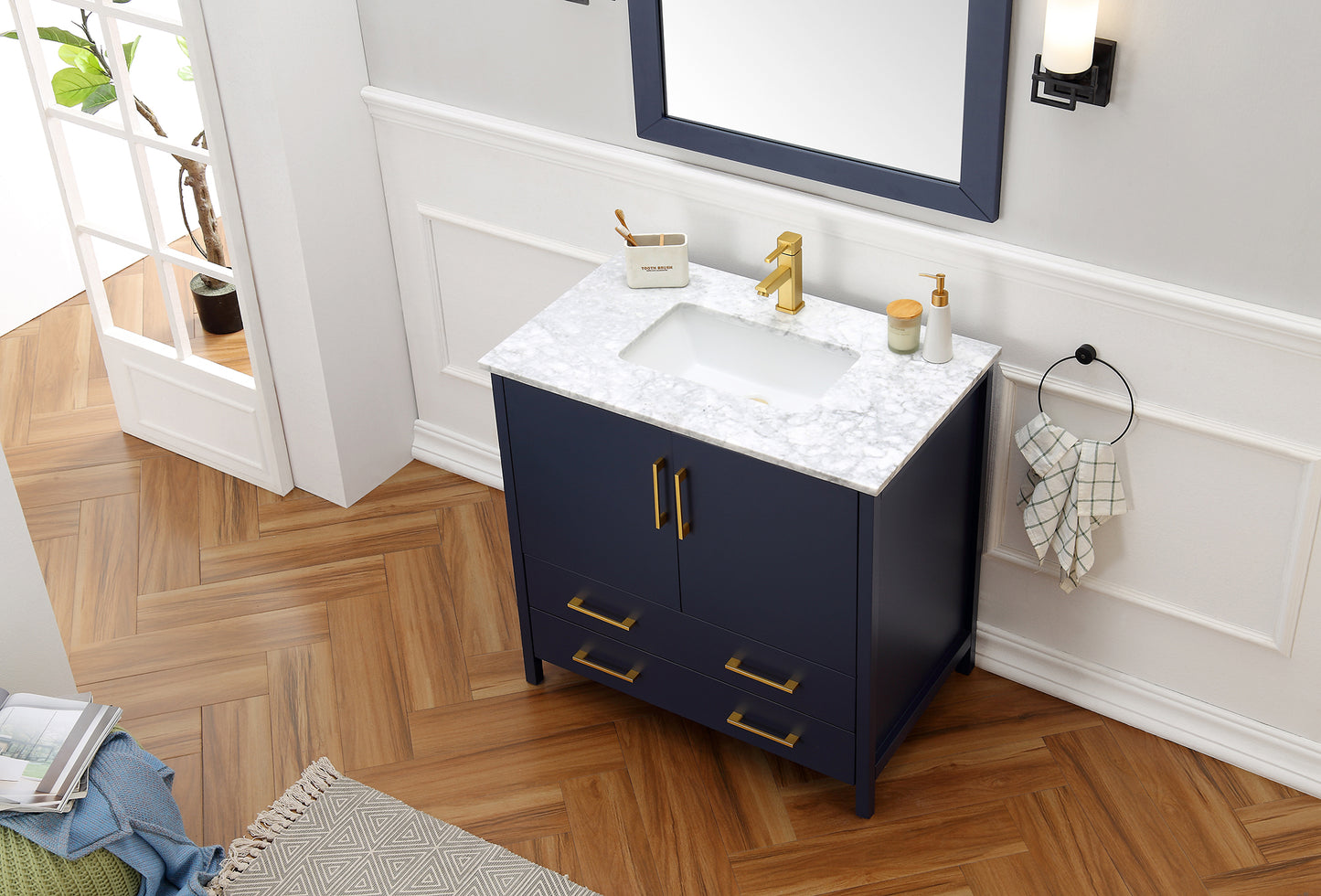 36" Solid Wood Single Sink Bathroom Vanity with Mirror