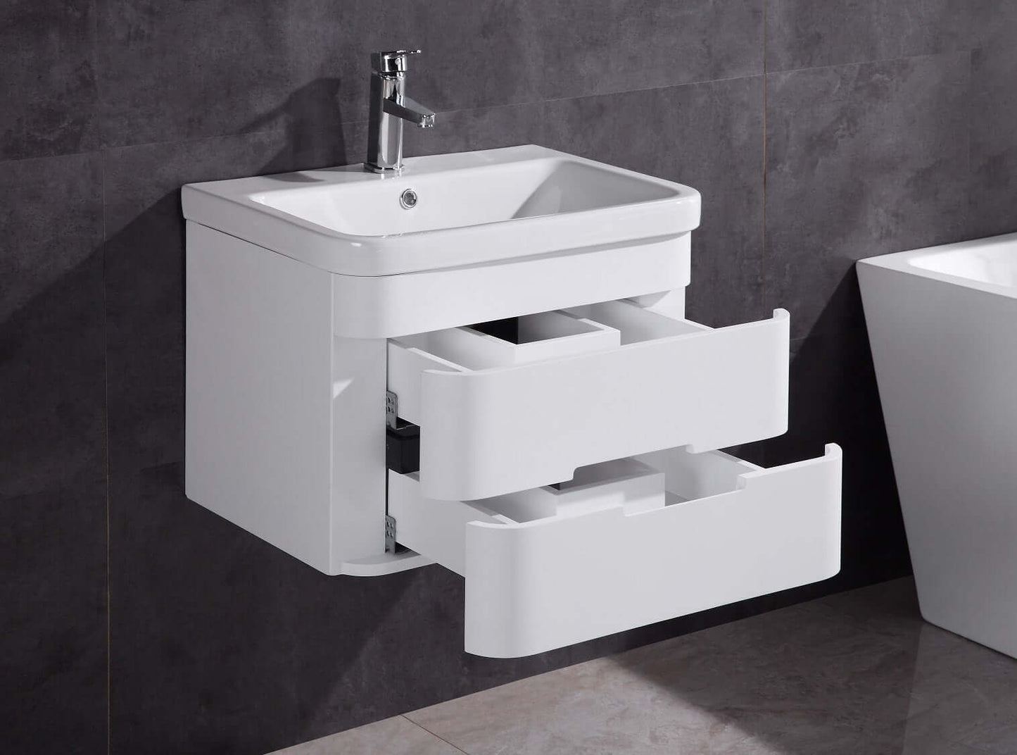 24" Single Sink Floating Vanity with Mirror - PVC and White Ceramic Top