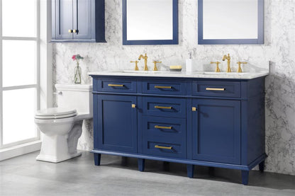 60" Double Sink Vanity Cabinet with Carrara White Marble or Blue Limestone Countertop