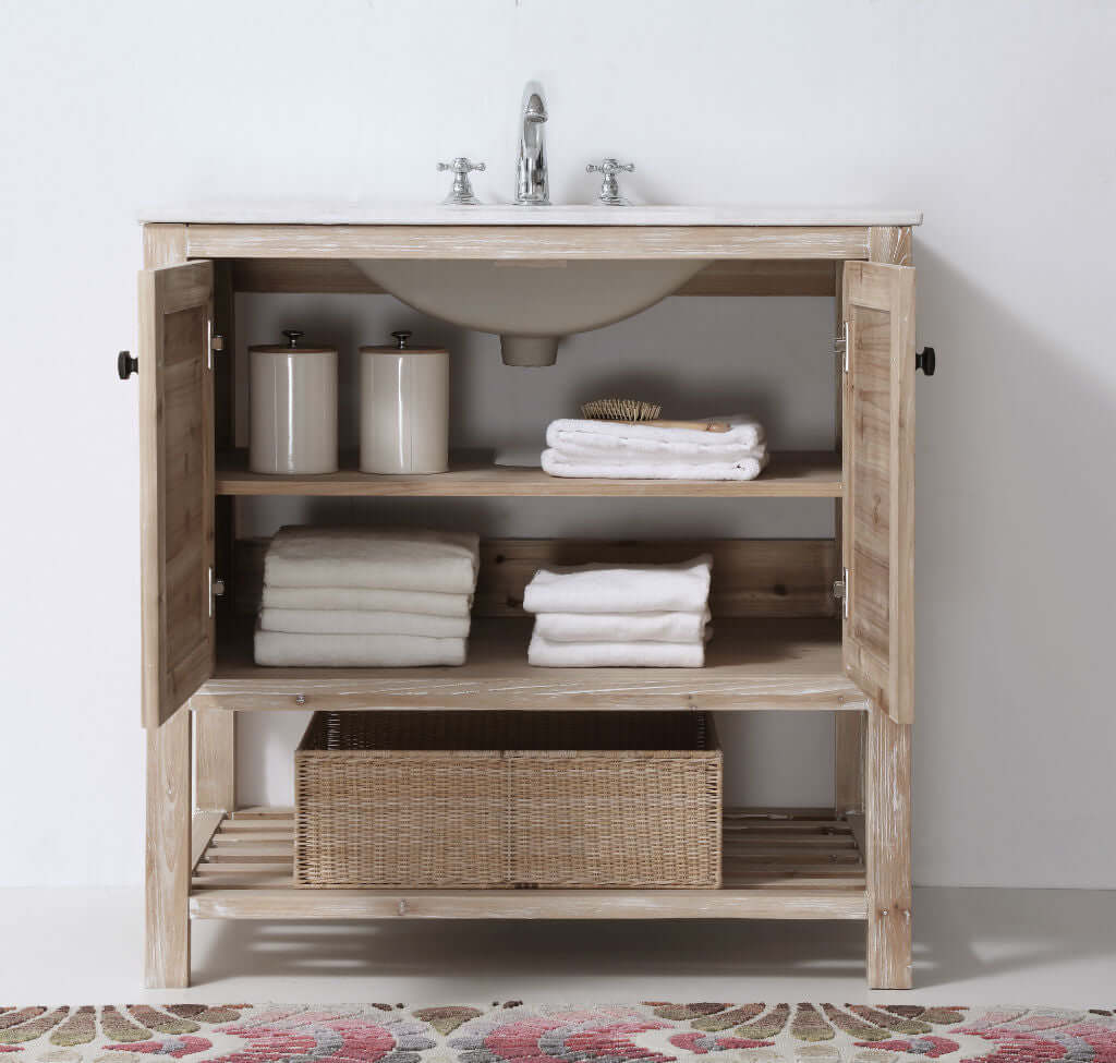 36" Solid Wood Single Sink Vanity with Marble Top