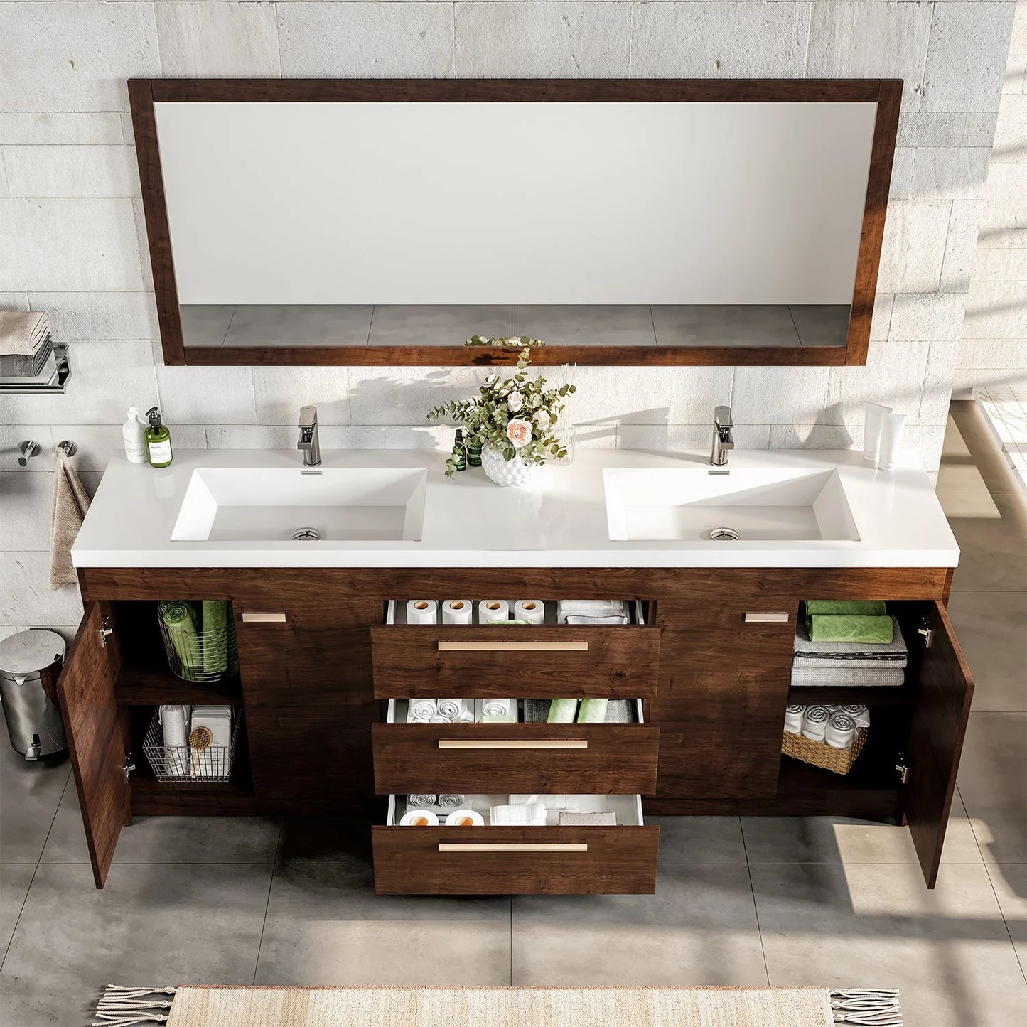 Lugano 84"W x 20"D Double Sink Bathroom Vanity with Acrylic Countertop and Integrated Sink