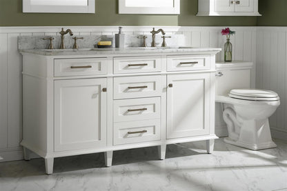 60" Double Sink Vanity Cabinet with Carrara White Marble or Blue Limestone Countertop