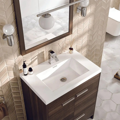 Lugano 30"W x 20"D Single Sink Bathroom Vanity with White Acrylic Countertop and Integrated Sink