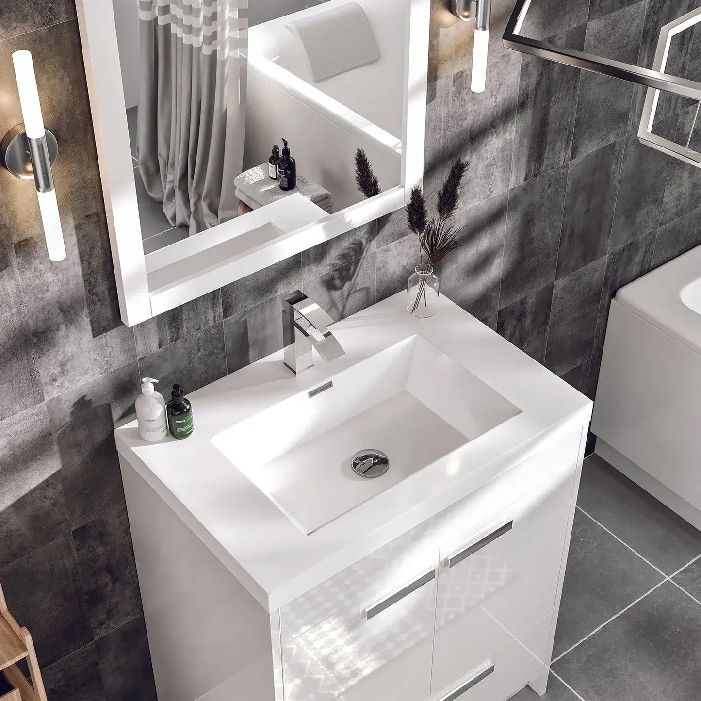 Lugano 24"W x 20"D Single Sink Bathroom Vanity with White Acrylic Countertop and Integrated Sink