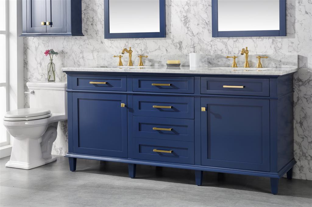 72" Double Sink Vanity Cabinet with Carrara White Marble or Blue Limestone Countertop