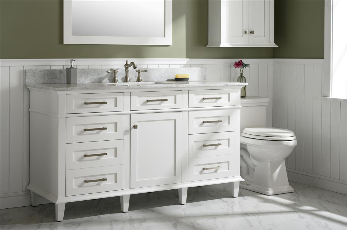 60" Single Sink Vanity Cabinet with Carrara White Marble or Blue Limestone Countertop