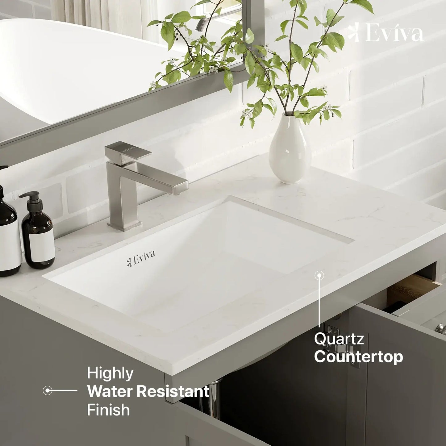 Happy 30"W x 18"D Bathroom Vanity with White Carrara Quartz Countertop and Undermount Porcelain Sink