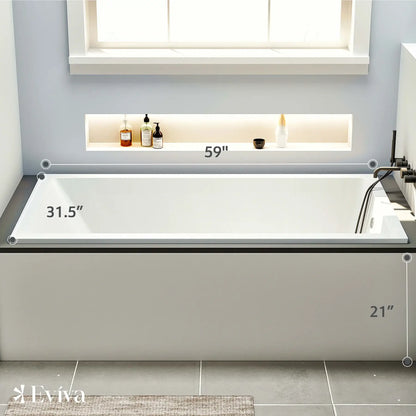 Eviva Teddy Drop-in Acrylic Bathtub 59" x 31.5" White (No Drain)