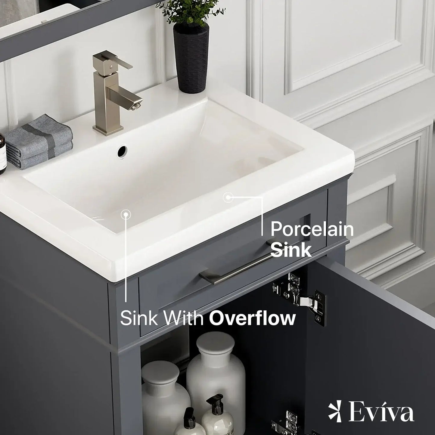 Garci 24"W x 18"D Single Sink Bathroom Vanity with White Porcelain Countertop and Integrated Sink