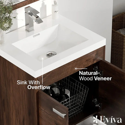 Lugano 24"W x 20"D Single Sink Bathroom Vanity with White Acrylic Countertop and Integrated Sink