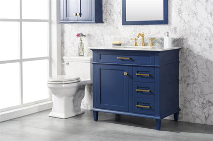 36" Single Sink Vanity Cabinet with Carrara White Marble or Blue Limestone Countertop