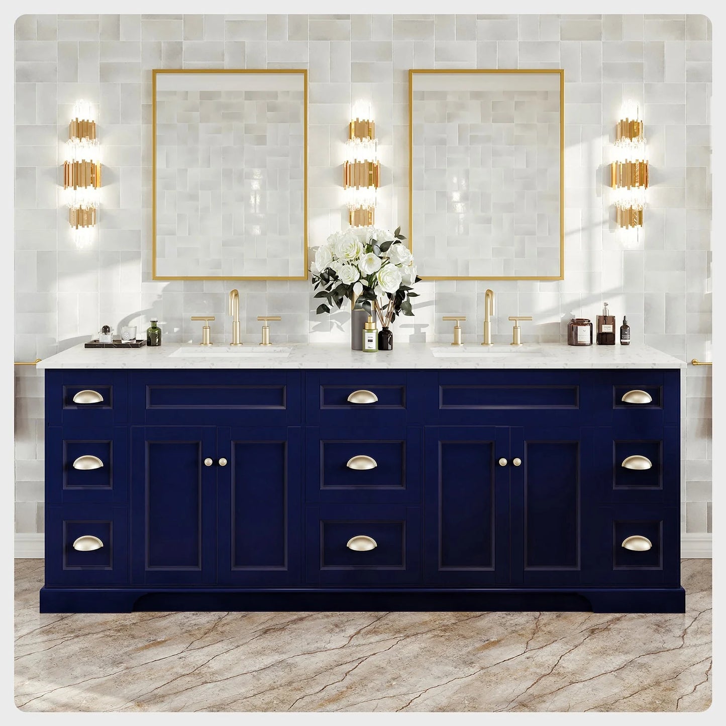 Epic 84"W x 22"D Double Sink Bathroom Vanity with Carrara Quartz Countertop and Undermount Porcelain Sink