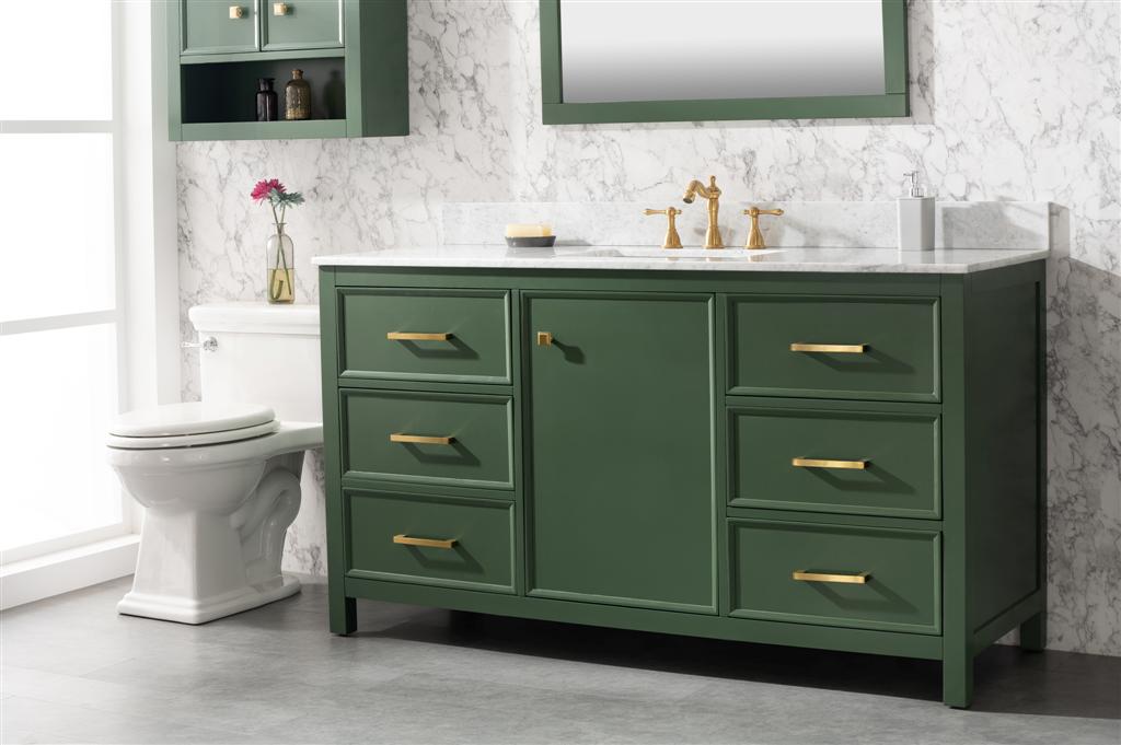 60" Single Sink Vanity Cabinet with Carrara White Marble or Blue Limestone Countertop