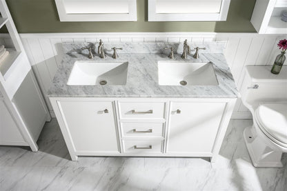 54" Double Sink Vanity Cabinet with Carrara White Marble or Blue Limestone Countertop