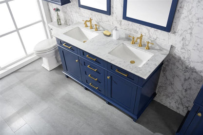 60" Double Sink Vanity Cabinet with Carrara White Marble or Blue Limestone Countertop