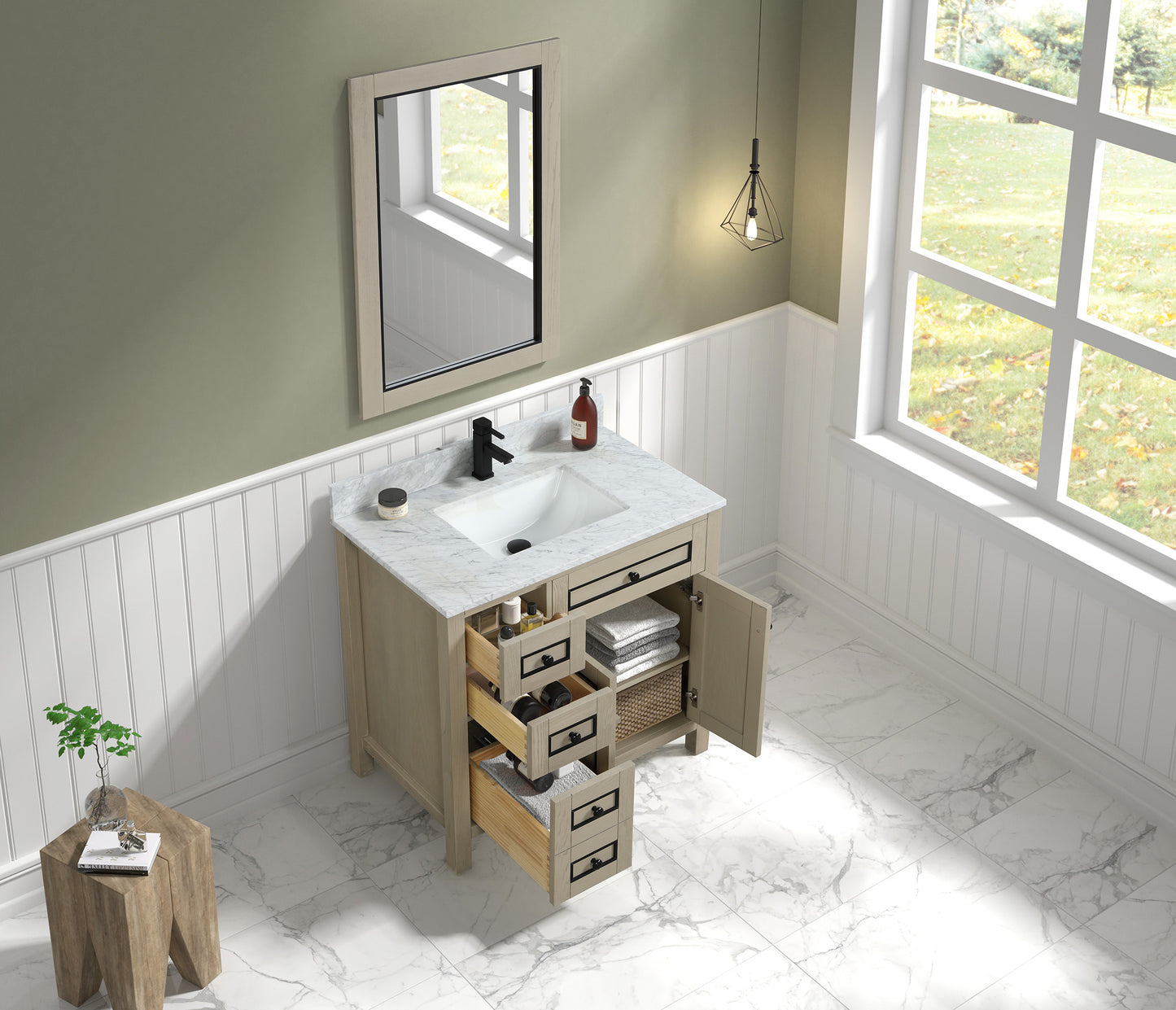 36" Single Sink Vanity with White Carrara Marble Top