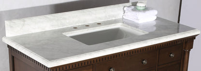 36" Antique Coffee Freestanding Single Sink Vanity with Carrara Marble White Top and Matching Backsplash