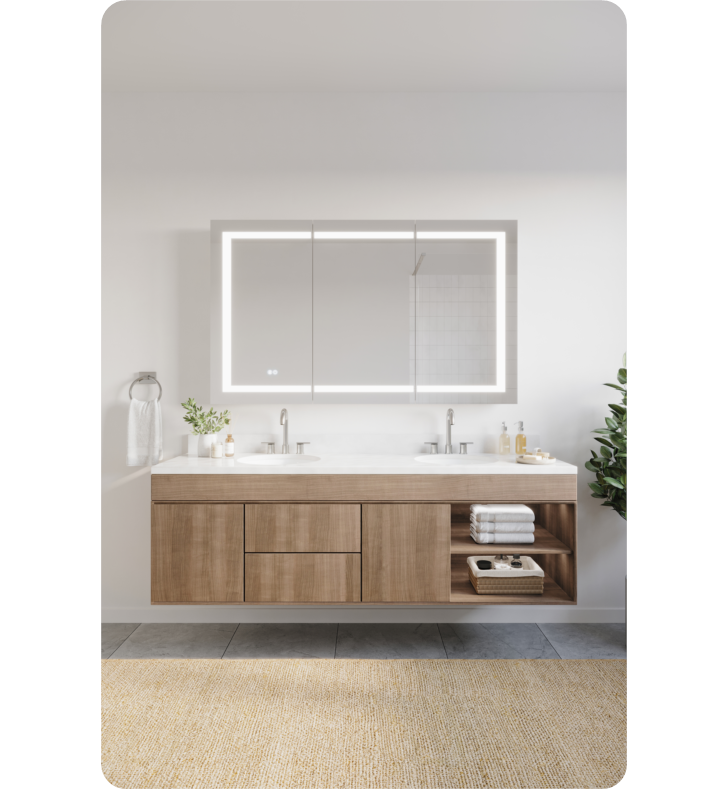 Spazio 59" Wide by 36" Tall Bathroom Medicine Cabinet with LED Lighting