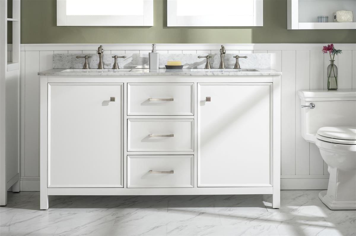 60" Double Sink Vanity Cabinet with Carrara White Marble or Blue Limestone Countertop