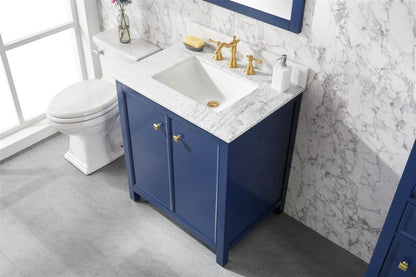 30" Single Sink Vanity Cabinet with Carrara White Marble or Blue Limestone Countertop