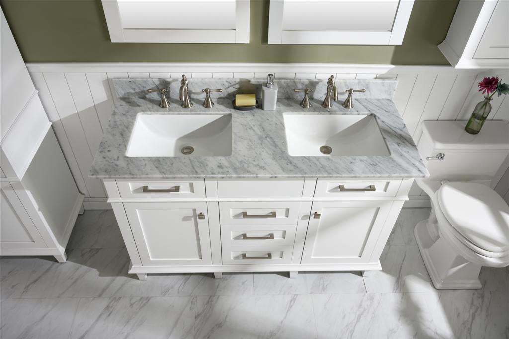 54" Double Sink Vanity Cabinet with Carrara White Marble or Blue Limestone Countertop