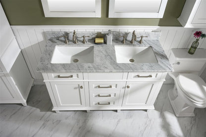 54" Double Sink Vanity Cabinet with Carrara White Marble or Blue Limestone Countertop