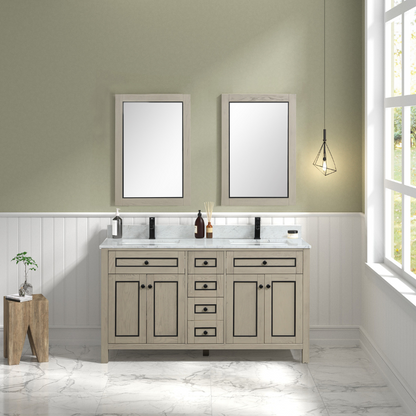 60" Double Sink Vanity with White Carrara Marble Top