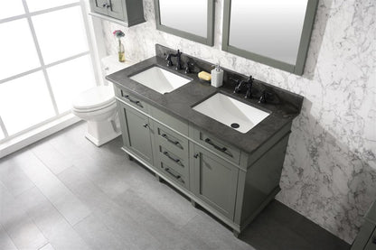 54" Double Sink Vanity Cabinet with Carrara White Marble or Blue Limestone Countertop