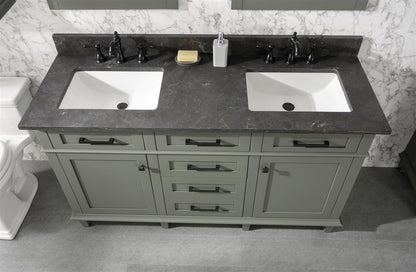 60" Double Sink Vanity Cabinet with Carrara White Marble or Blue Limestone Countertop