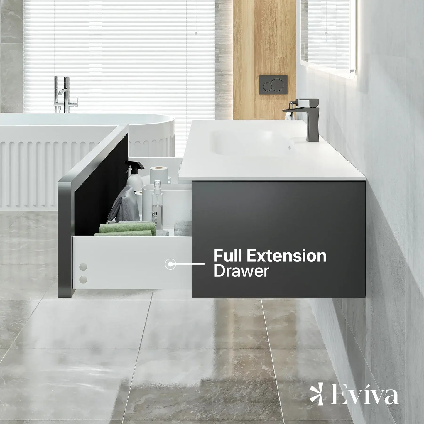 Eviva Nets 44 Inch Natural Oak and Black Wall Mount Modern Bathroom Vanity