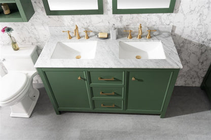 54" Double Sink Vanity Cabinet with Carrara White Marble or Blue Limestone Countertop