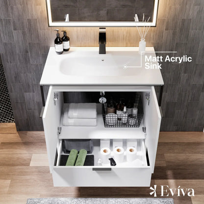 Moma 24"W x 18"D  Wall Mount Bathroom Vanity with White Solid Surface Countertop and Integrated Sink