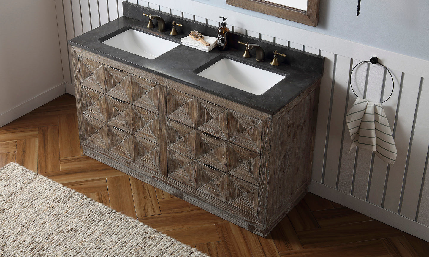 60" Solid Wood Double Sink Vanity with Moon Stone Marble Top