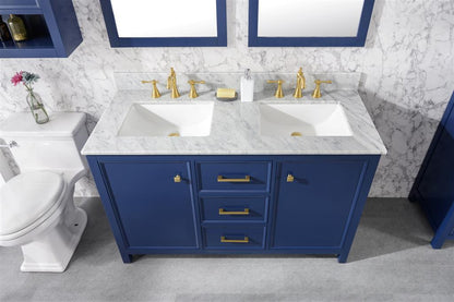 54" Double Sink Vanity Cabinet with Carrara White Marble or Blue Limestone Countertop