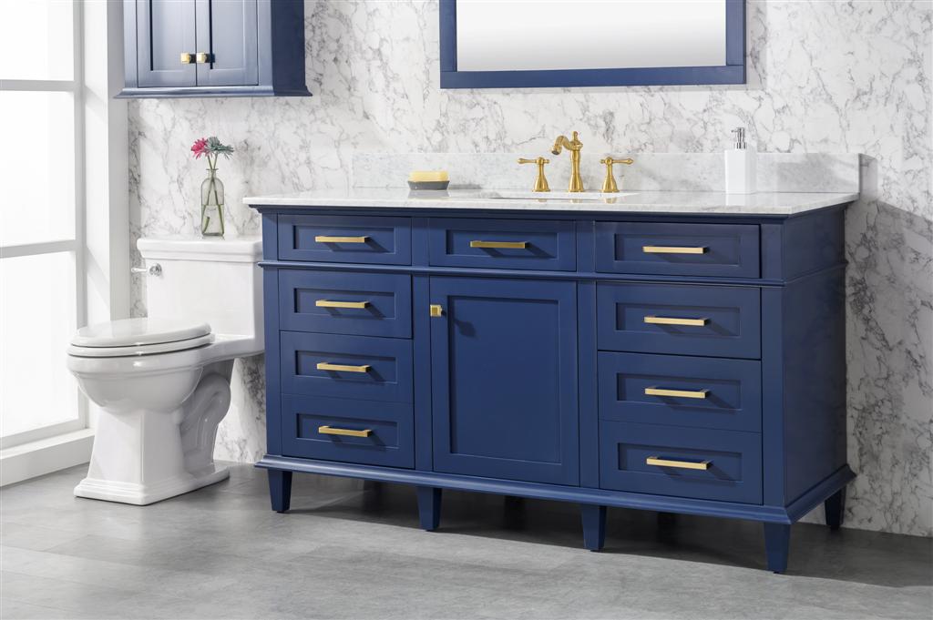 60" Single Sink Vanity Cabinet with Carrara White Marble or Blue Limestone Countertop