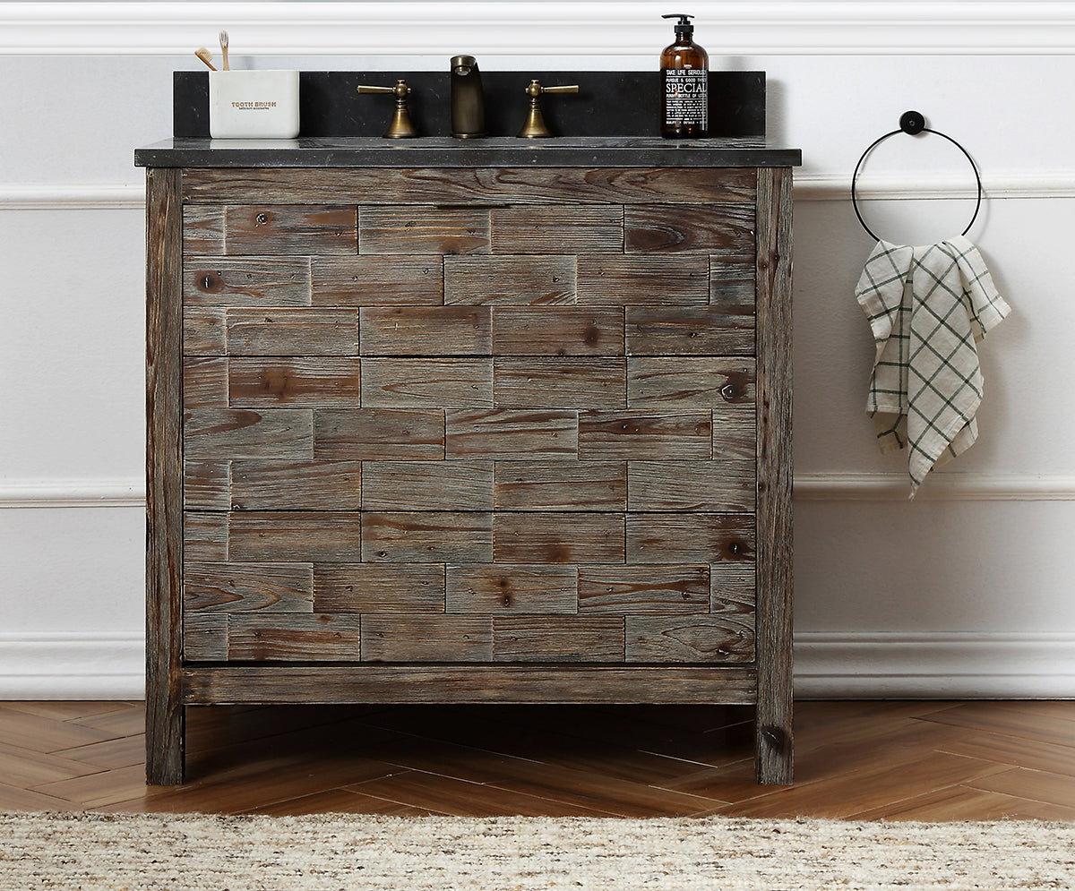 36" Wood Single Sink Vanity with Moon Stone Top