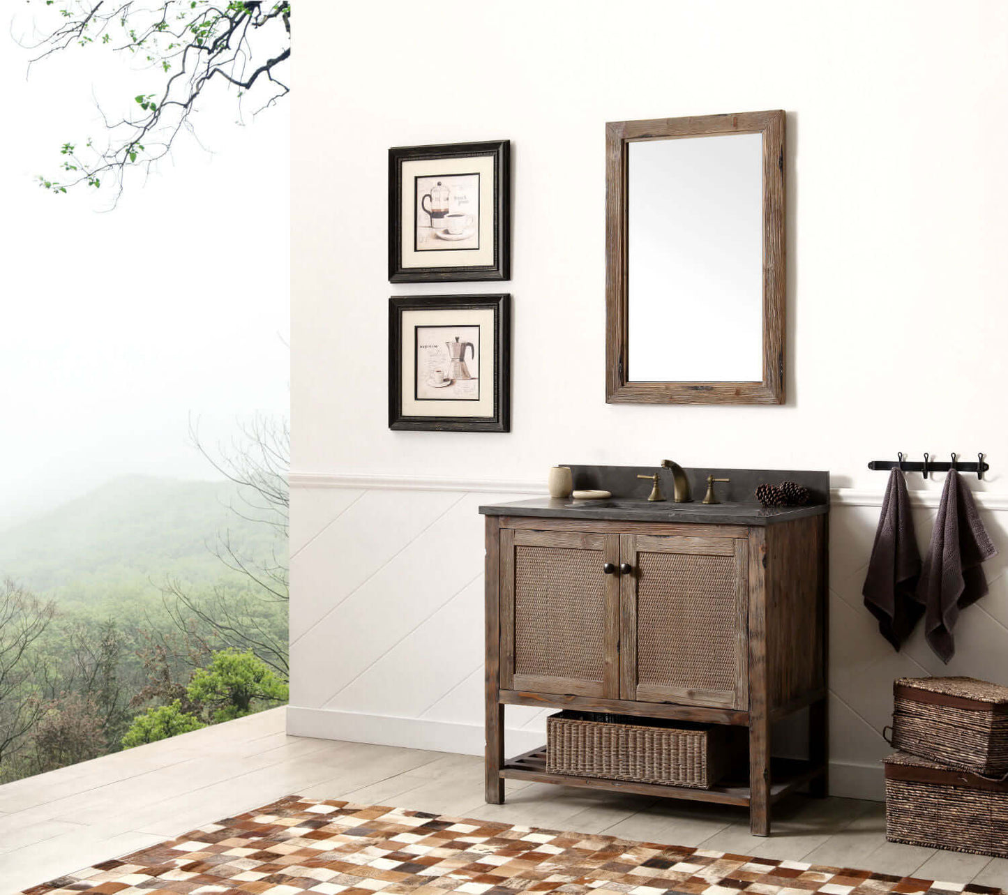 36" Solid Wood Single Sink Vanity with Moon Stone Top