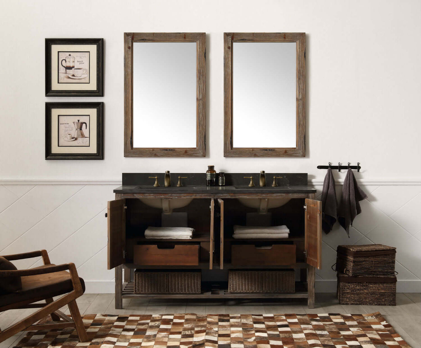 60" Solid Wood Double Sink Vanity with Moon Stone Top