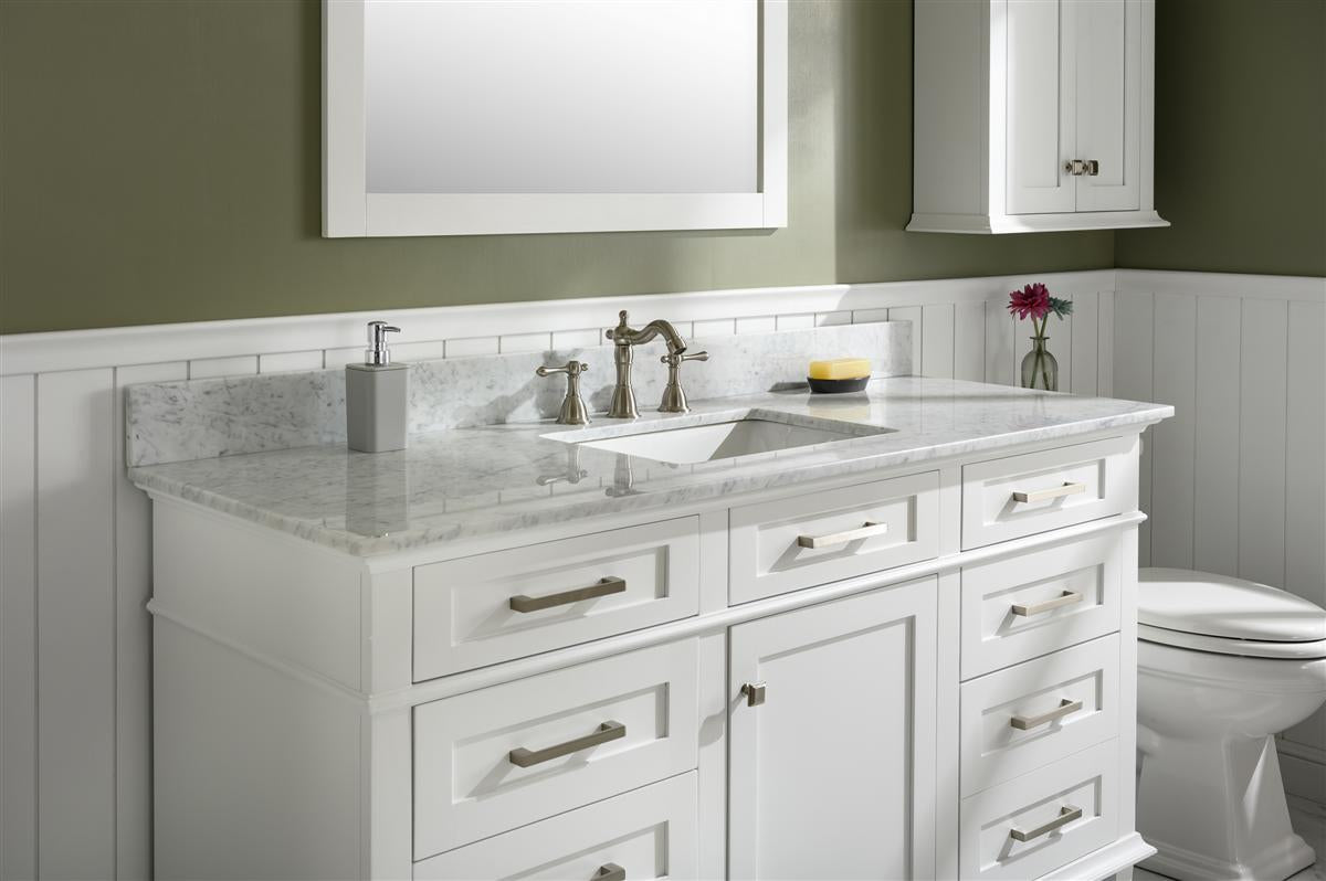 60" Single Sink Vanity Cabinet with Carrara White Marble or Blue Limestone Countertop