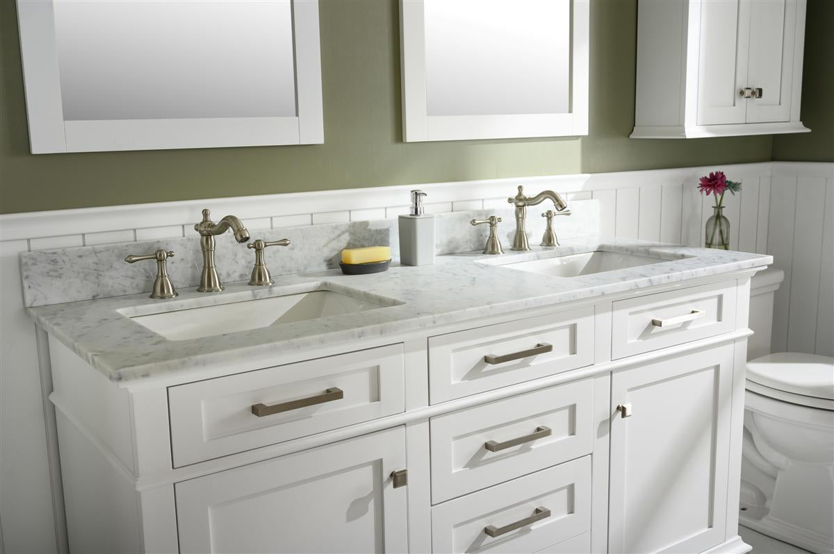 60" Double Sink Vanity Cabinet with Carrara White Marble or Blue Limestone Countertop