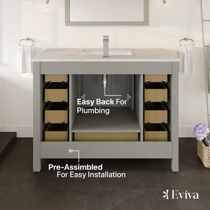 Eviva London 42 in. Transitional Bathroom Vanity with White Carrara Marble Countertop