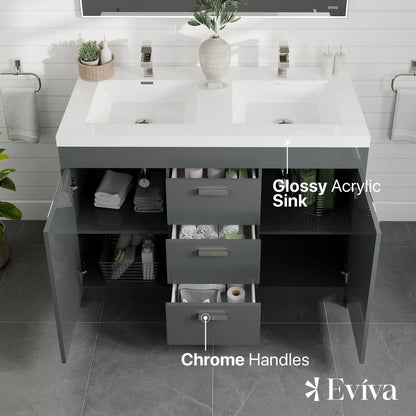 Lugano 48"W x 20"D Double Sink Bathroom Vanity with White Acrylic Countertop and Integrated Sinks