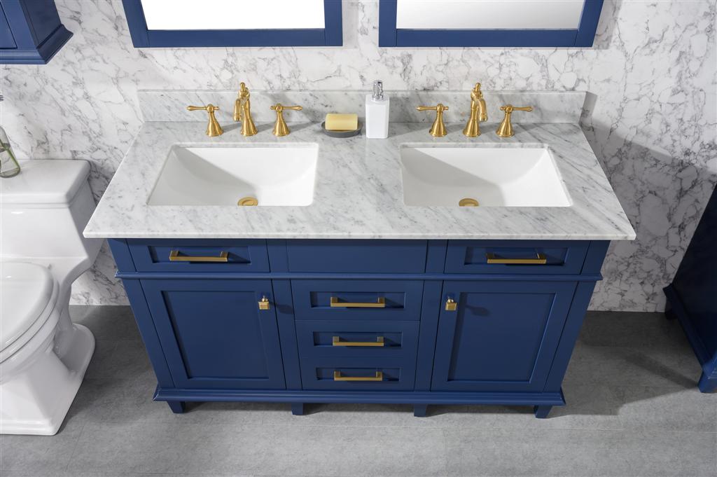 54" Double Sink Vanity Cabinet with Carrara White Marble or Blue Limestone Countertop