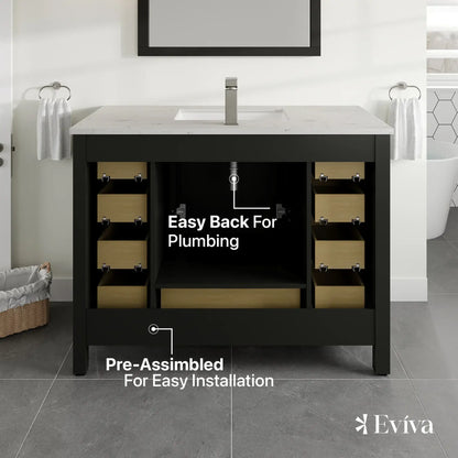 Eviva London 42 in. Transitional Bathroom Vanity with White Carrara Marble Countertop